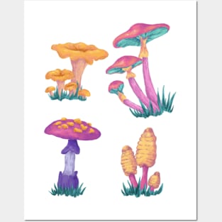 Vintage Colorful Mushrooms - Hippie Art Posters and Art